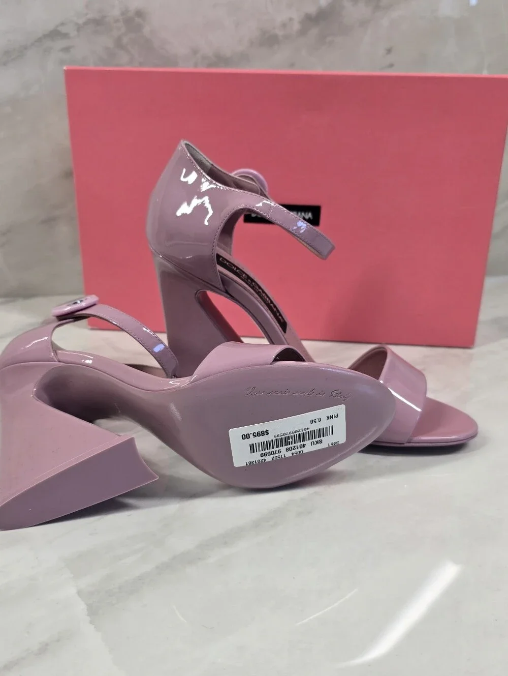 Dolce & Gabbana Patent Wedge Sandals with Logo Button - Picture 9 of 12